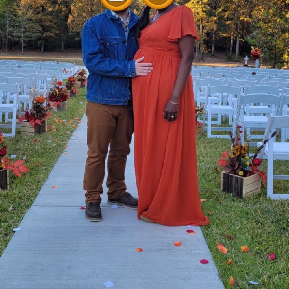 Azazie paprika colored maternity bridesmaid dress